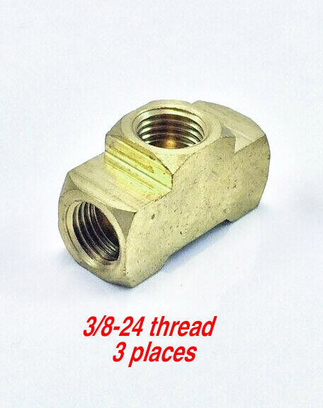 3/16" Brass Tee  3/8-24  All  3  holes, Flared Brake Line 1pc