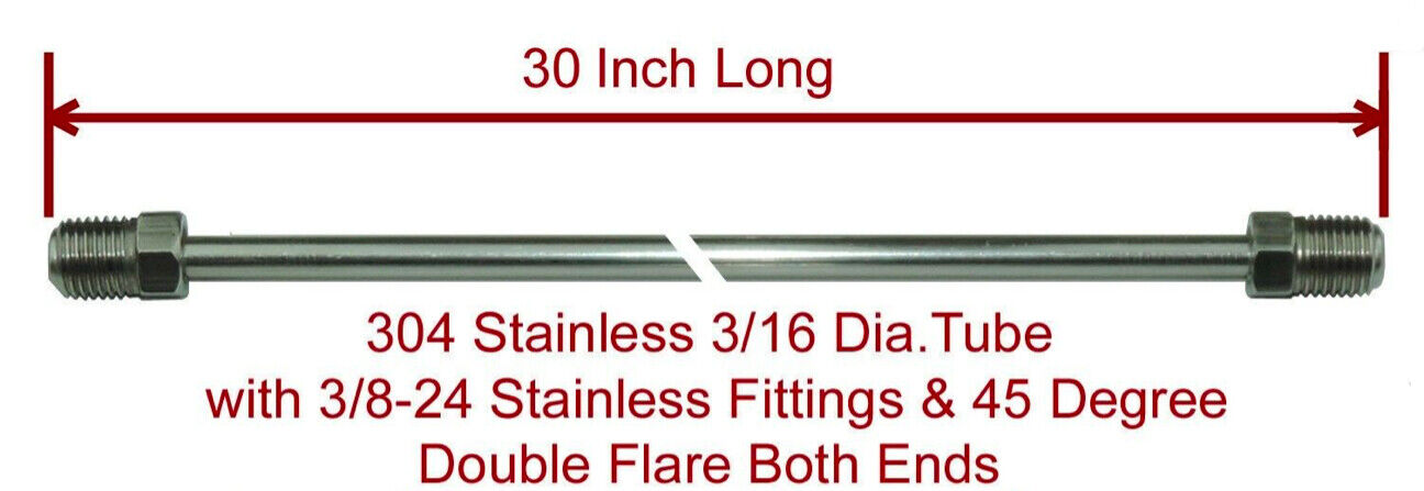 3/16"x30" STAINLESS STEEL Brake Line  3/8-24 Tube Nuts 45 Degree Double Flare