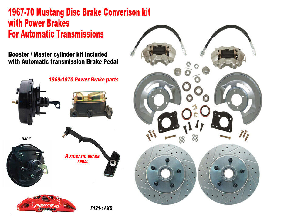 1967-69 Mustang -Cougar Front Power Disc Brake Kit,11" Drilled Rotor, Auto