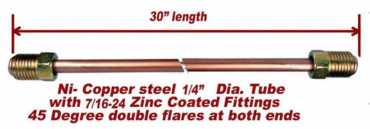 1/4" x 30" Brake Line Nickel- Copper 7/16-24 Tube Nuts 45 Degree inverted Flare