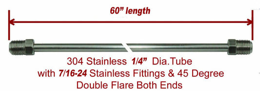 1/4" x 60" Stainless Steel Brake Line 7/16-24 Tube Nuts 45 Degree inverted Flare