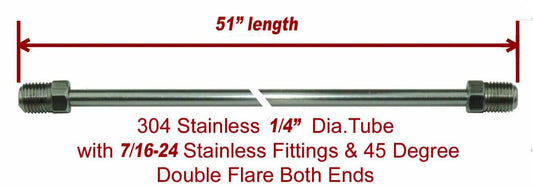 1/4" x 51" Stainless Steel Brake Line 7/16-24 Tube Nuts 45 Degree inverted Flare