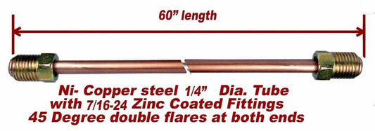 1/4" x 60" Brake Line Nickel- Copper  7/16-24 Tube Nuts 45 Degree inverted Flare