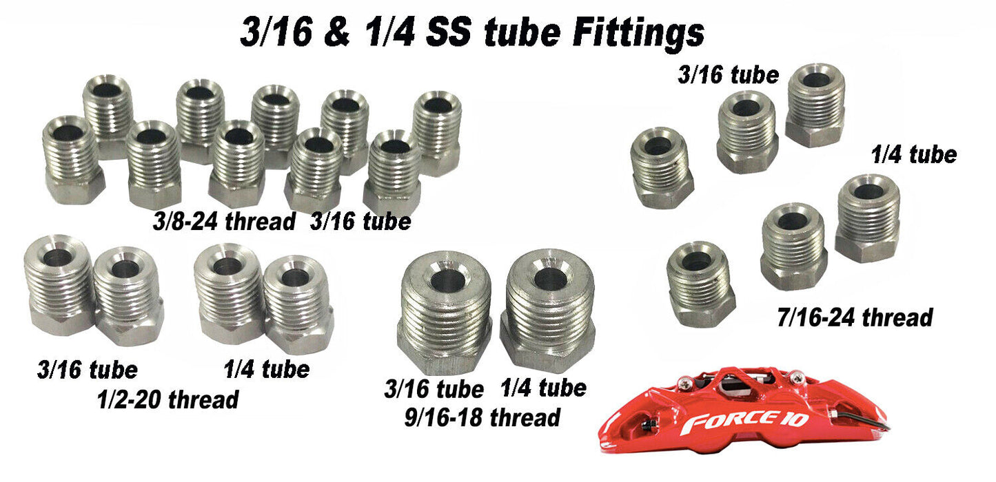 3/16" & 1/4" tube, Inverted Flare Stainless Steel Brake Line Fitting Kit 22 pcs