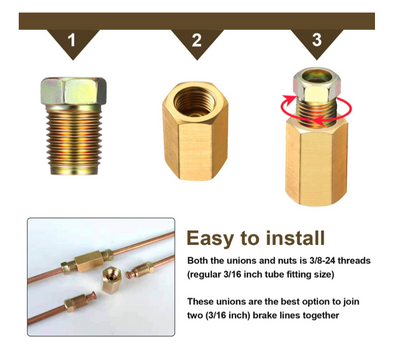 3/16 brake line Stainless Steel inverted Brake Fittings & brass unions 3/16-24