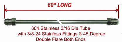 3/16"x 60" STAINLESS STEEL Brake Line 3/8-24 Tube Nuts 45 Degree Inverted Flare