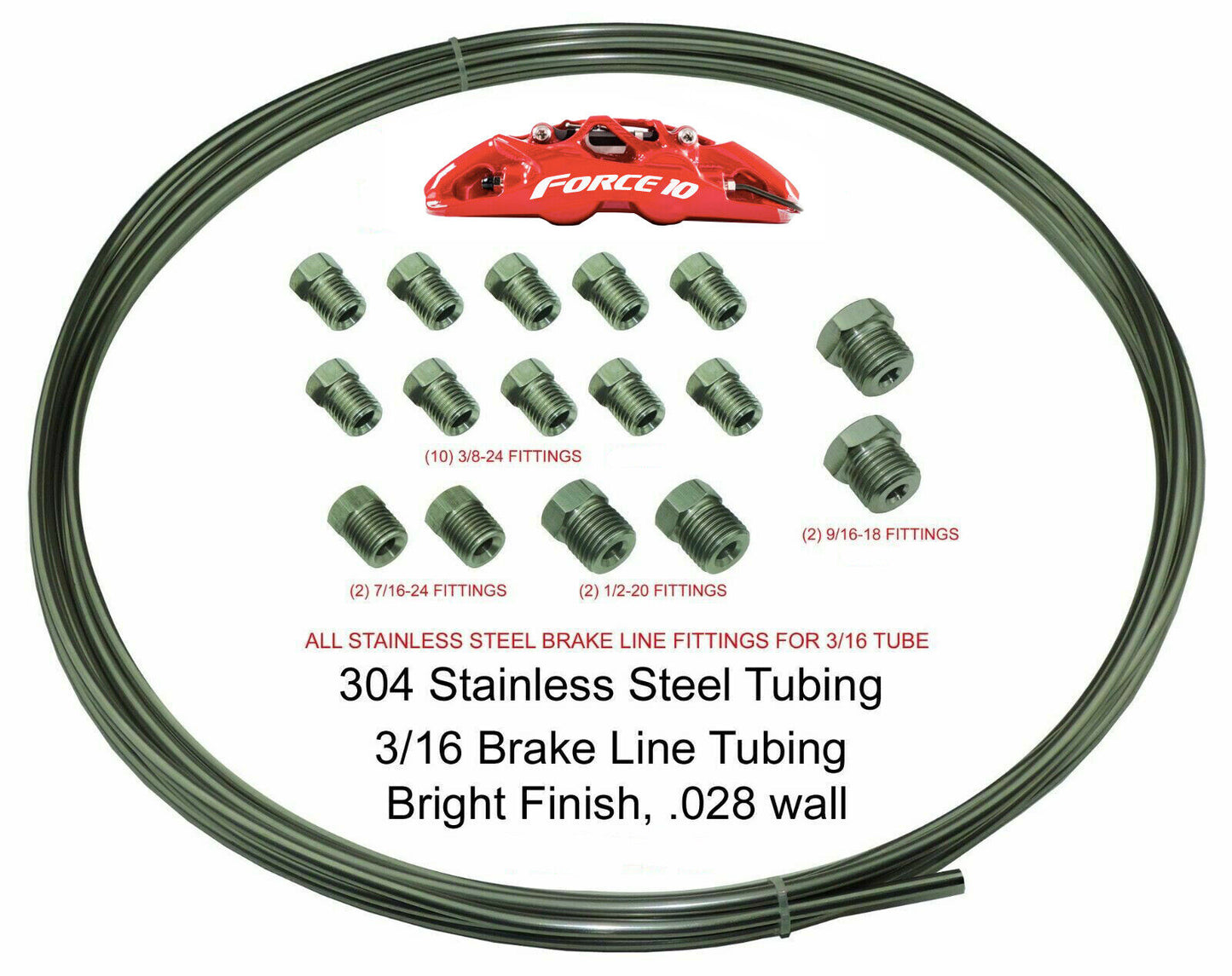 Stainless Steel Brake Line Tubing Kit 3/16 OD Coil Roll, SAE Tube Fitting 17 pcs