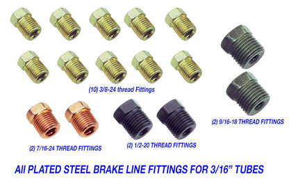 3/16 Tube Inverted Flare Steel Brake Line Fittings Set 16 pcs.