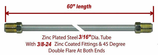 3/16" x 60" STEEL Brake Line 3/8-24 Tube Nuts 45 Degree Inverted Flare