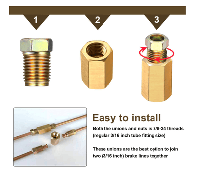 1/4"  Brake line Stainless Steel Brake Fittings & brass Unions, 7/16-24 18 pieces