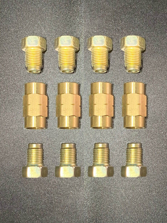 10mx 1.0 Bubble flare Brake Line Fittings & brass Unions 3/16 lines 12 pcs