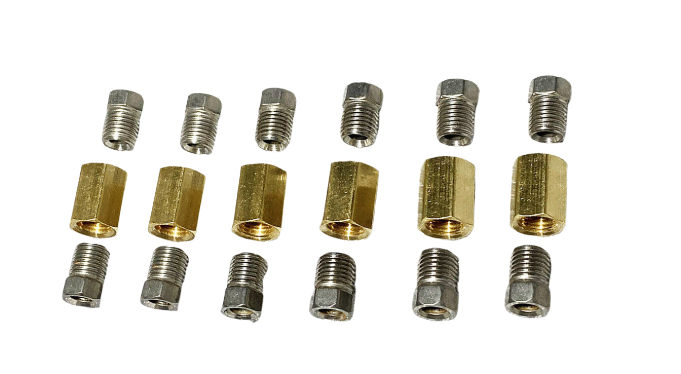 3/16" Brake lines 3/8-24 Inverted Stainless Steel Fittings & brass Unions 12 pieces