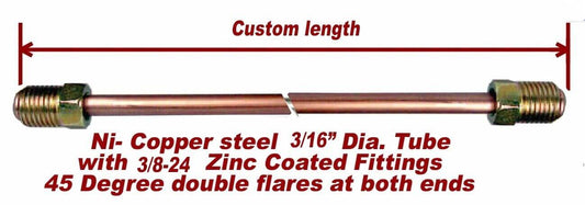 3/16" Brake Line Custom Nickel-Copper 3/8-24 Tube Nuts inverted Flare 60-72"